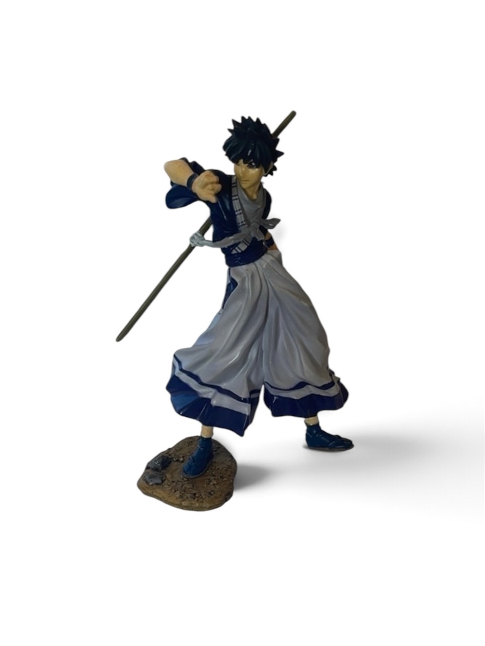 Dynamic Warrior Figurine in Blue and White